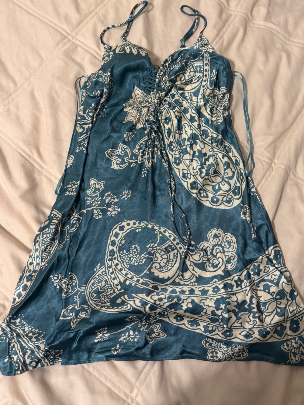 ZARA Blue Paisley Print Satin dress